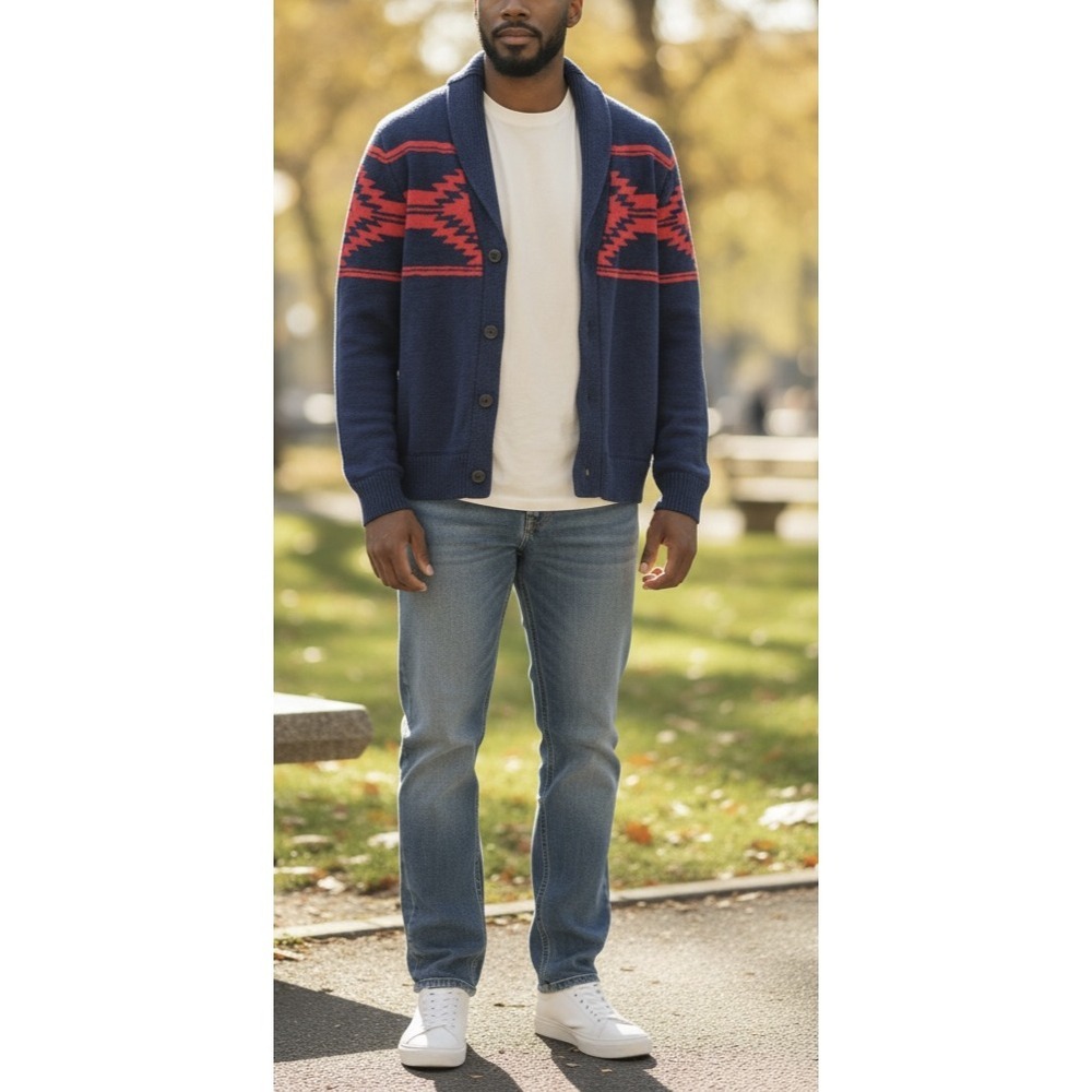 Gap Cardigan Sweater Men's Medium Shawl Collar Thick Knit Southwestern Aztec - Picture 11 of 12